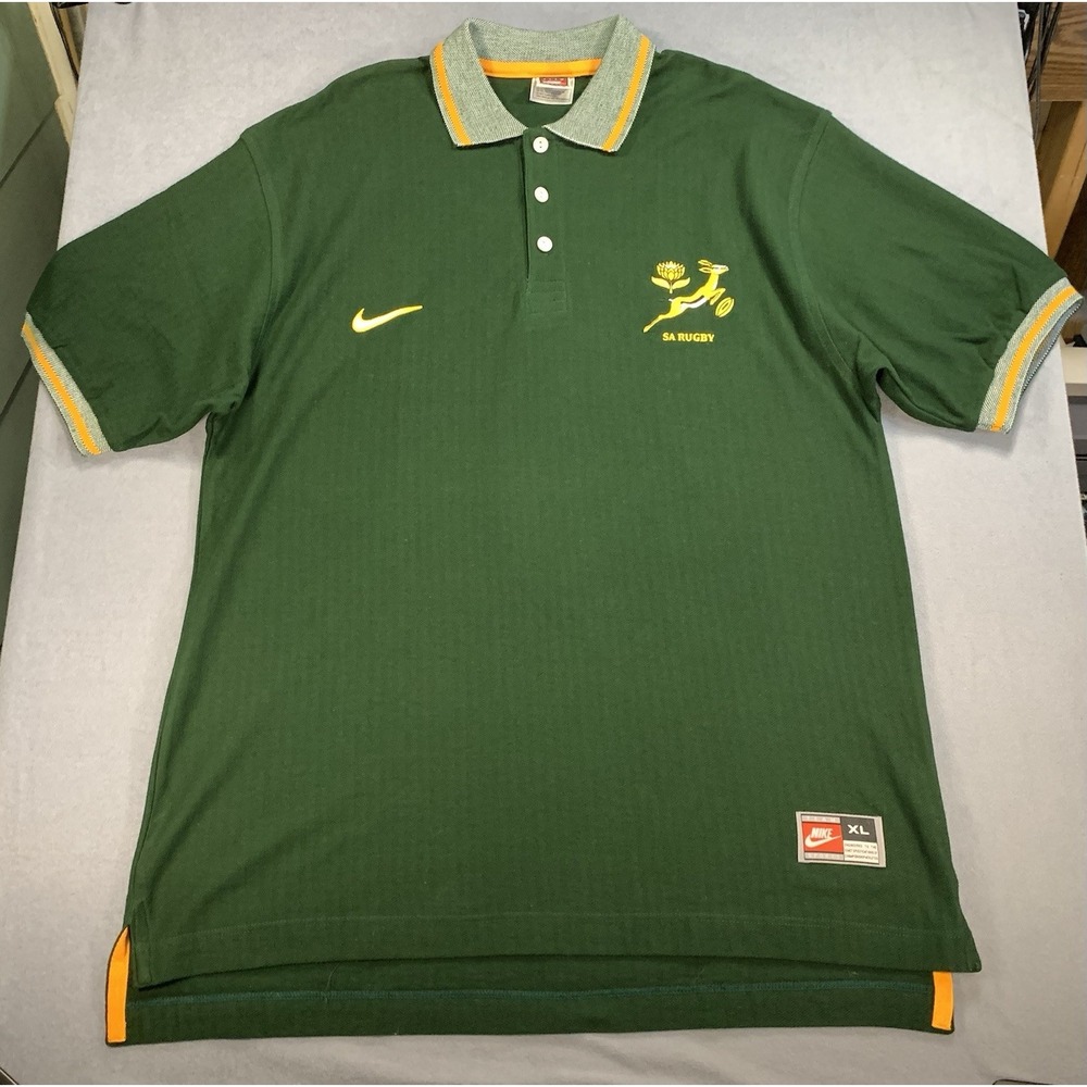 Vintage South Africa 90s Rugby Nike Green Polo Shirt Short Sleeve Mens XL